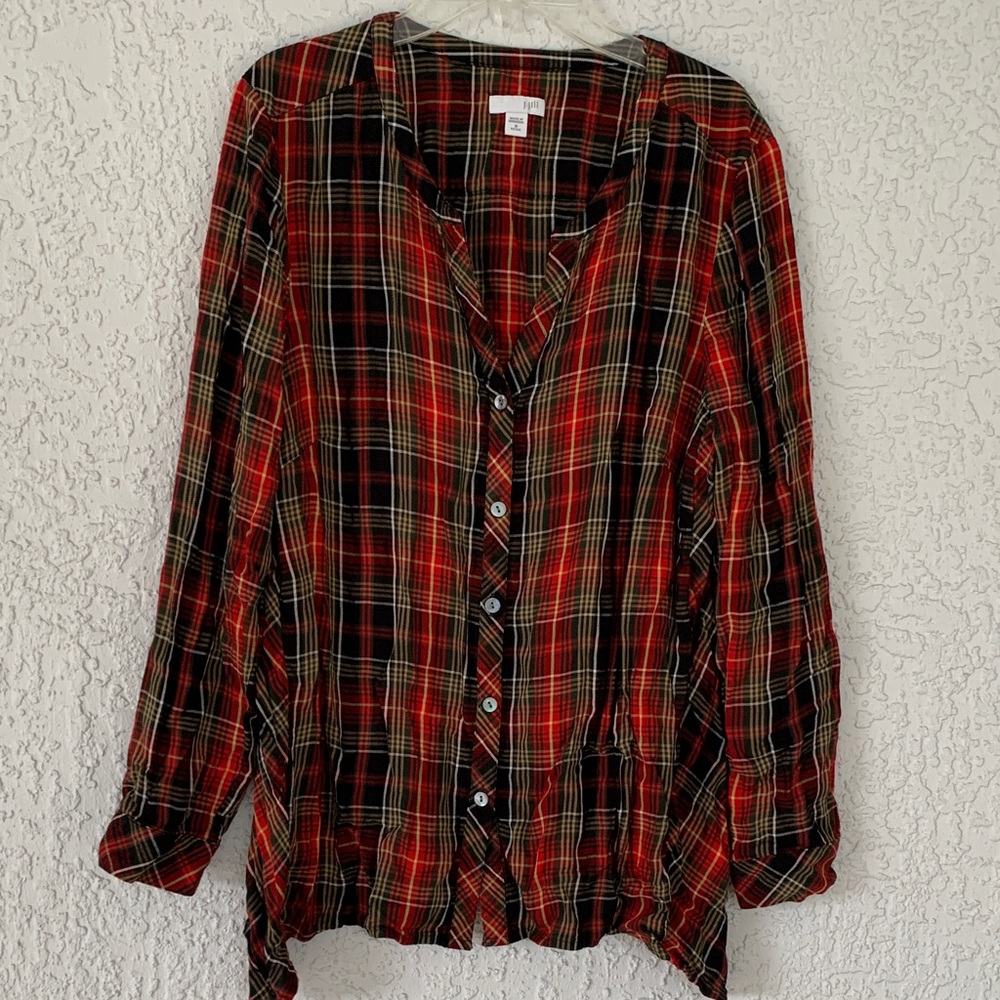 J. Jill Red and Green Plaid button down Shirt size Mp